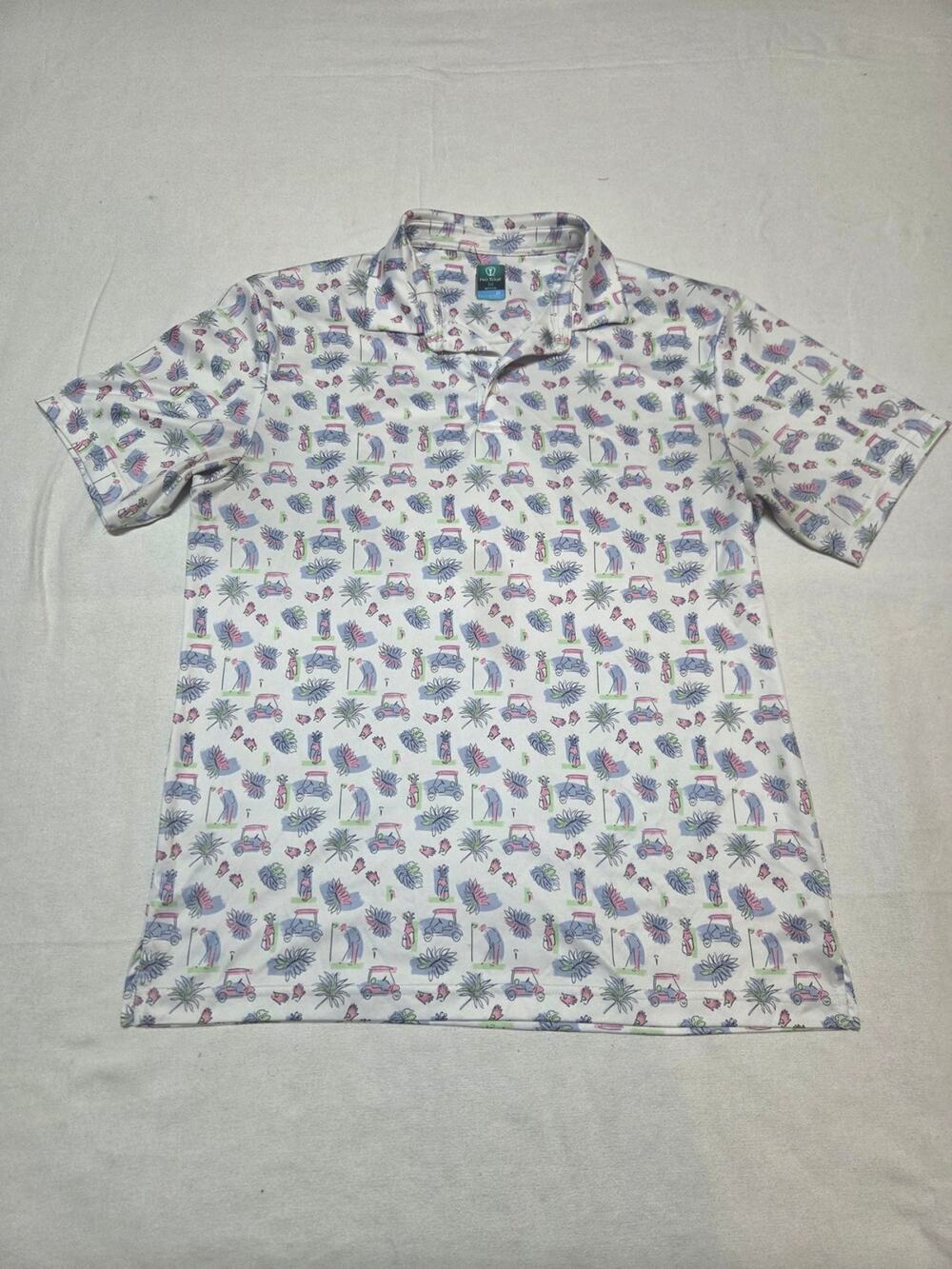 Men's White Tropical-Print Polo Shirt
